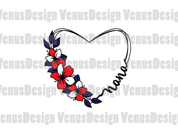 Nana 4th of july floral heart wreath editable design