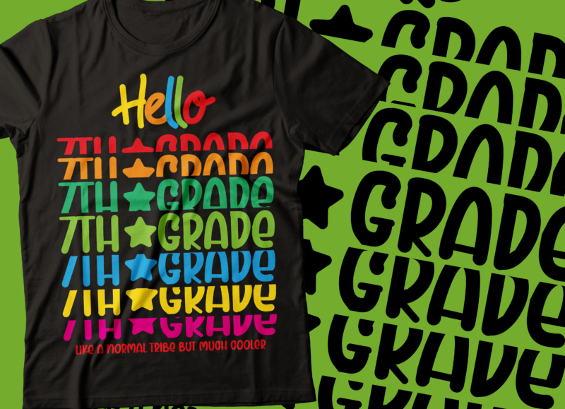 hello first grade repeated colorful style tshirt bundle form 1st to 9th grade | teacher typography design