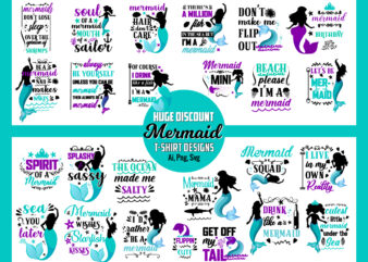 Bundle of Mermaid Svg, T-Shirt Designs, Mermaid, starfish, drink like a mermaid, spirit of a mermaid, mini mermaid, soul of a mermaid, beach, summer, t shirt