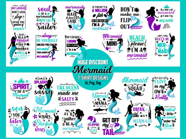 Bundle of mermaid svg, t-shirt designs, mermaid, starfish, drink like a mermaid, spirit of a mermaid, mini mermaid, soul of a mermaid, beach, summer, t shirt