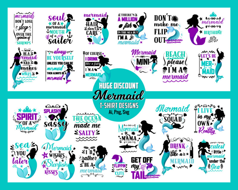 Bundle of Mermaid Svg, T-Shirt Designs, Mermaid, starfish, drink like a mermaid, spirit of a mermaid, mini mermaid, soul of a mermaid, beach, summer, t shirt