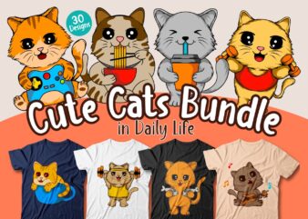 Cute cats t shirt designs bundle in daily life, Funny cat t shirt design vector packs, kitten, pet, cartoon bundle, funny bundle,