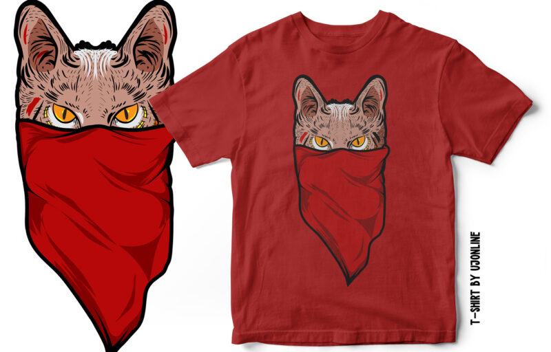 GANGSTER CAT T-SHIRT DESIGN, Cat lover, cat designs, cat t shirt design, cat illustration, cat face vector, cat vector, cat svg, cat artwork, cat t shirt design