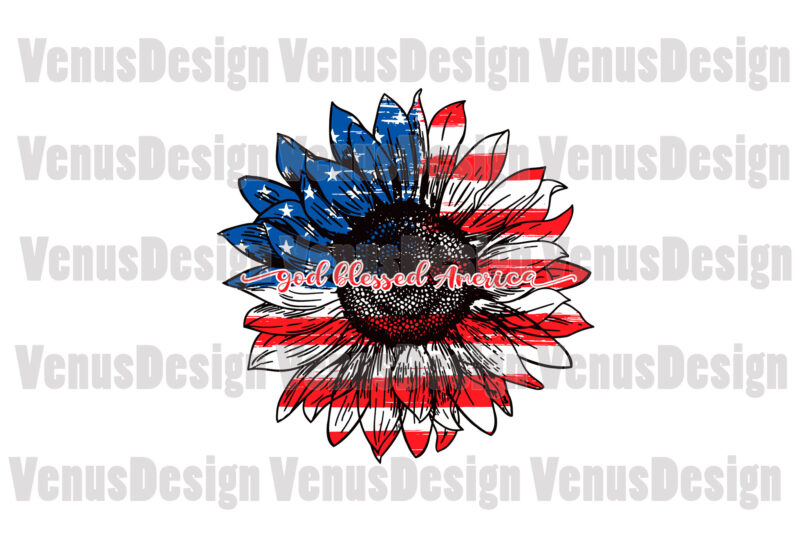 God Blessed America Patriotic Sunflower