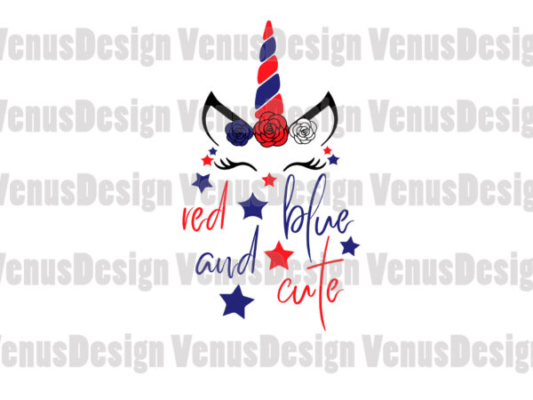 Red blue and cute 4th of july unicorn editable design