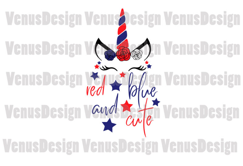 Red Blue And Cute 4th Of July Unicorn Editable Design