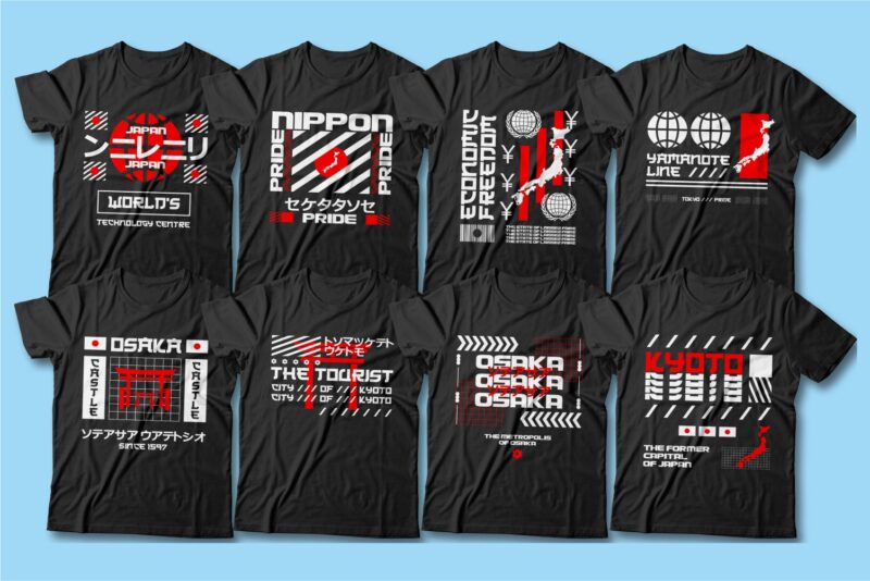Japan urban streetwear t shirt design bundle, tokyo, osaka, kyoto, metropolitan, youth, urban design for t shirt, svg, png, pod