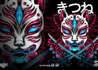 The Kitsune Japan And Swords t shirt designs for sale