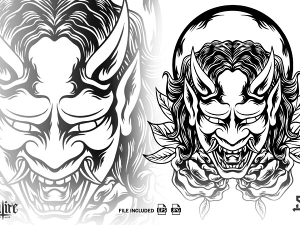 The oni mask japanese silhouette t shirt designs for sale
