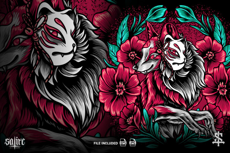 The Fox Kitsune With Flowers