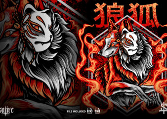 The Fox Kitsune on Fire t shirt designs for sale