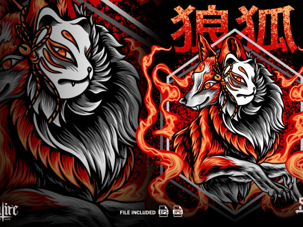 The fox kitsune on fire t shirt designs for sale