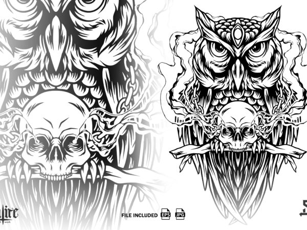 Owl with skull silhouette t shirt design online