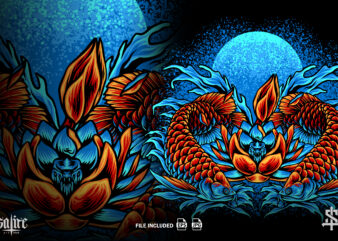Arowana Fish and Lotus Flowers t shirt vector