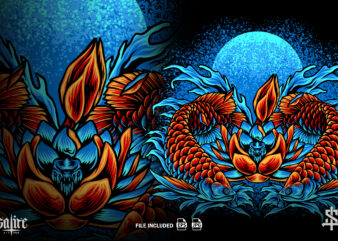 Arowana Fish and Lotus Flowers