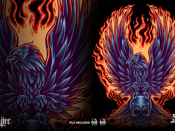 Fire eagle with skull t shirt graphic design