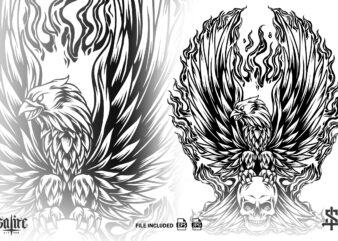 Fire Eagle With Skull Silhoeutte t shirt graphic design