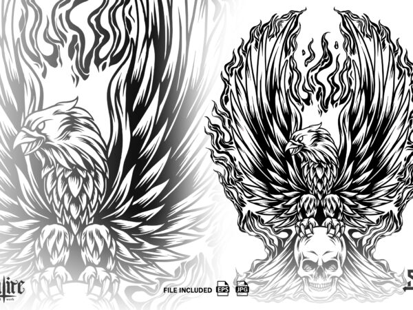 Fire eagle with skull silhoeutte t shirt graphic design
