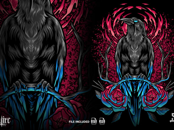 The crow and flowers t shirt designs for sale