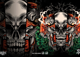 Tiger And Skull Illustration t shirt designs for sale