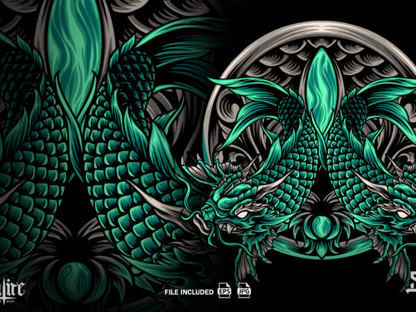 Dragon koi fish japan ornaments t shirt vector illustration