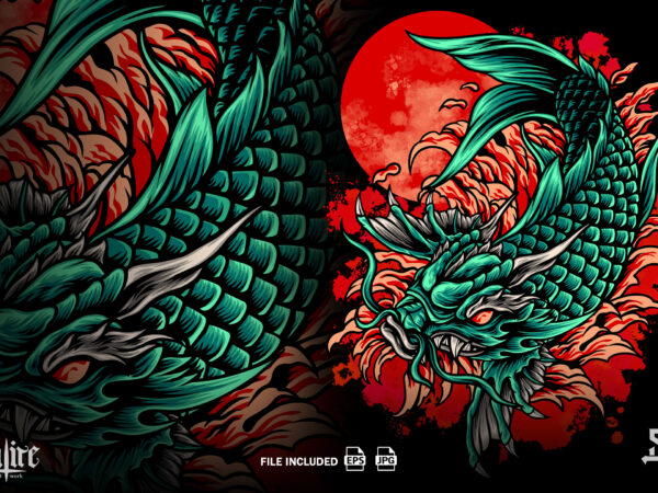 Dragon koi fish japan t shirt vector illustration