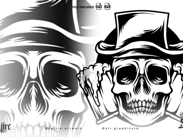 Skull with beer mascot silhouette t shirt template vector