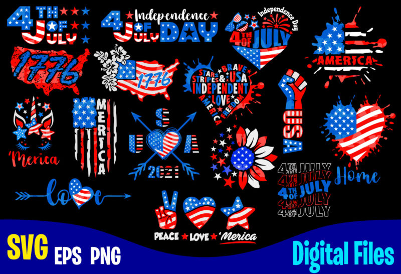 16 designs bundle, 4th of July Independence day for print on dark, USA svg, USA Flag, Stars and Stripes, Patriotic, America, Independence Day design svg