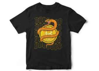 Snake Bitcoin, Logo, illustration, t-shirt design, CryptoCurrency, Crypto T-Shirt, Crypto vector Design, Trader, Bitcoin