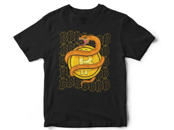 Snake bitcoin, logo, illustration, t-shirt design, cryptocurrency, crypto t-shirt, crypto vector design, trader, bitcoin