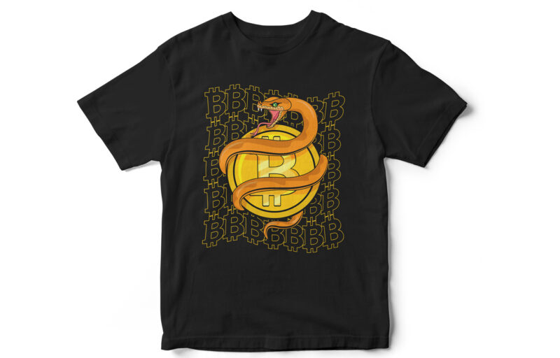 Snake Bitcoin, Logo, illustration, t-shirt design, CryptoCurrency, Crypto T-Shirt, Crypto vector Design, Trader, Bitcoin