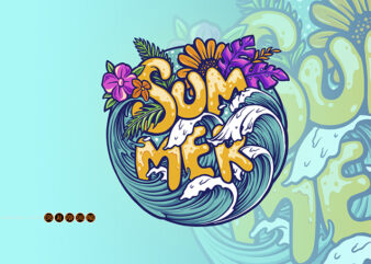 Summer Sea Wave Tropical Beach Illustrations t shirt template vector