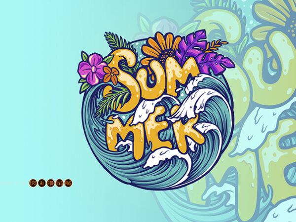 Summer sea wave tropical beach illustrations t shirt template vector