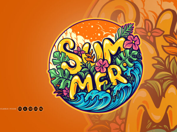 Summer typographic tropical with waves