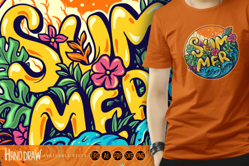 Summer Typographic Tropical With Waves - Buy t-shirt designs