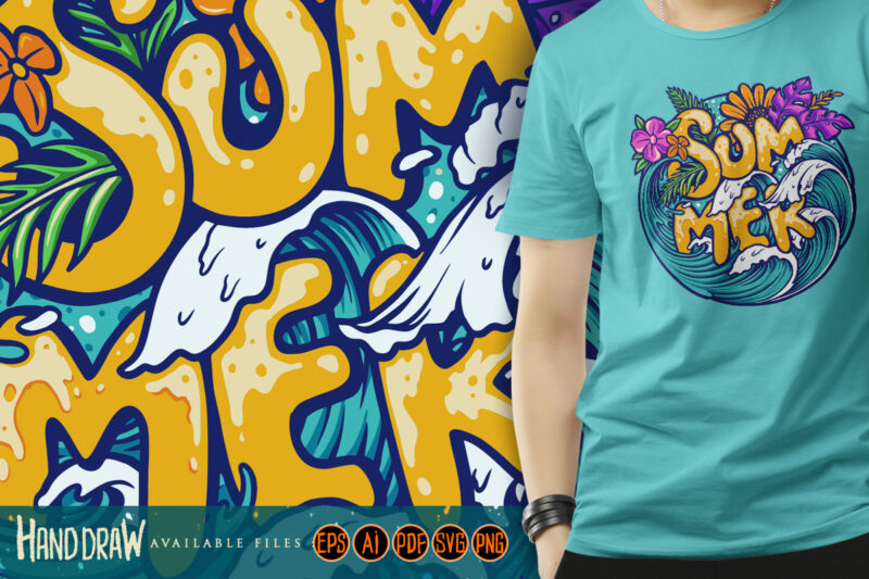 Summer Sea Wave Tropical Beach Illustrations - Buy t-shirt designs