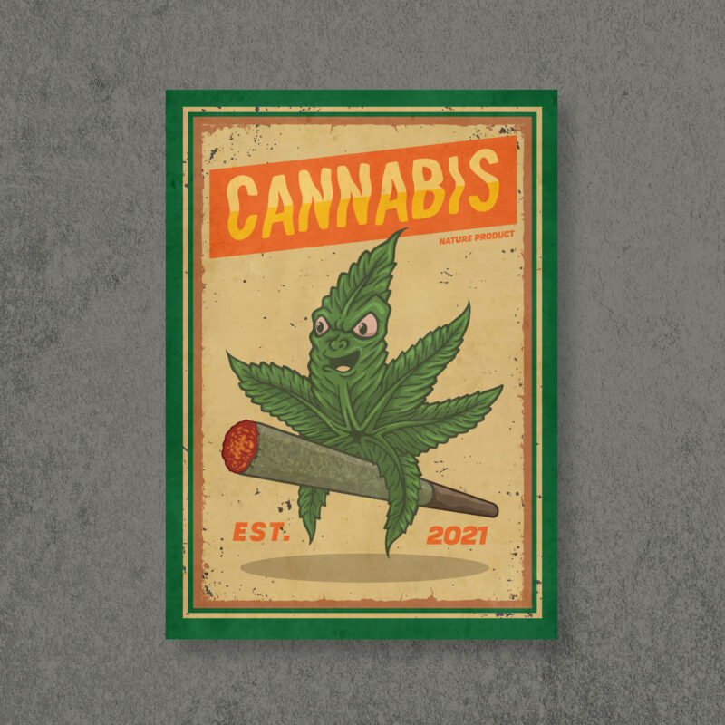cannabis riding a cigarette,premium vector