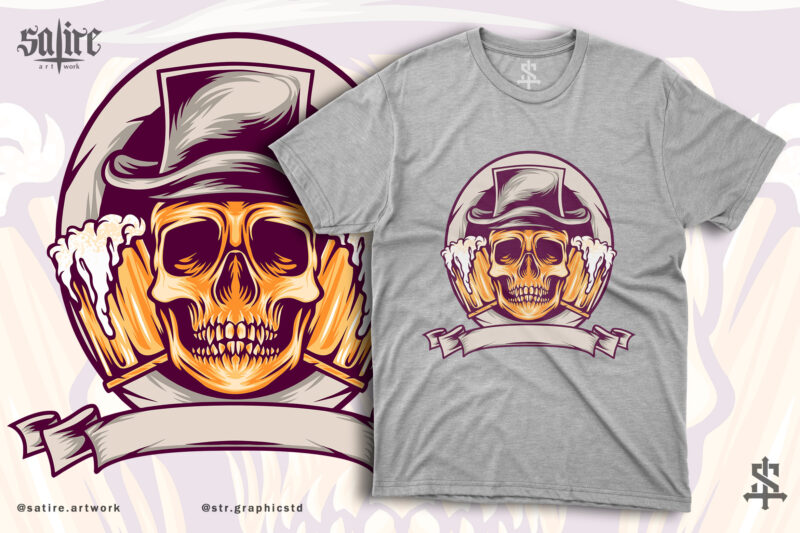 Skull With Beer Mascot Illustration