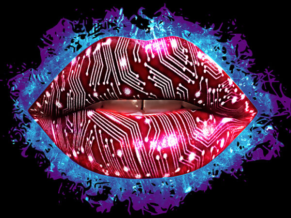 Techno lips t shirt designs for sale