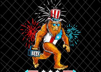 Bigfoot American USA Flag Beer Vector, Png 4th Of July Funny Sasquatch design, Independence Day, US Flag, Patriotic, America