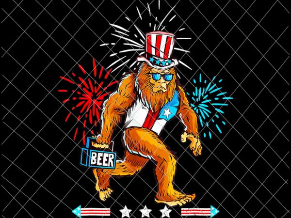Bigfoot american usa flag beer vector, png 4th of july funny sasquatch design, independence day, us flag, patriotic, america