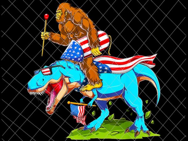 Bigfoot riding dinosaur usa flag vector, 4th of july america png, independence day, us flag, patriotic, america