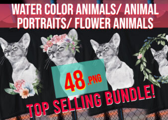 Water Color Animals/ Animal Portraits/ Flower Animals / Floral / Elegant Animals / t shirt design for sale