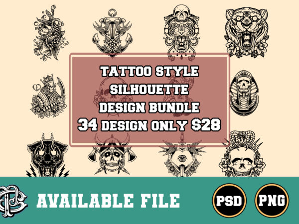 Tattoo style silhouette design bundle