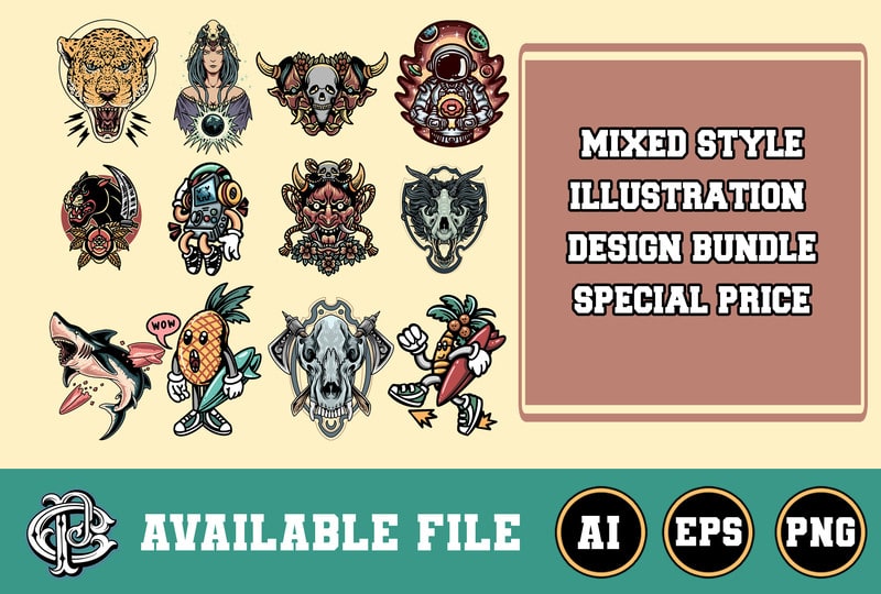 Free Mixed style illustration design bundle