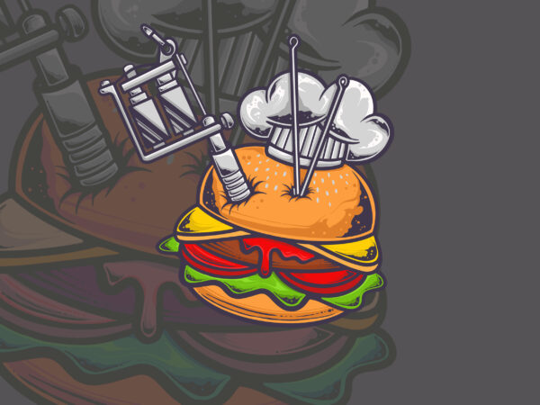 Burger and tattoo t-shirt design
