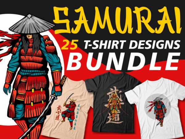 Samurai t shirt design bundles for sale, samurai vector art, japanese t-shirt design, cool samurai illustration, t shirt design vector packs, svg, png, pod,