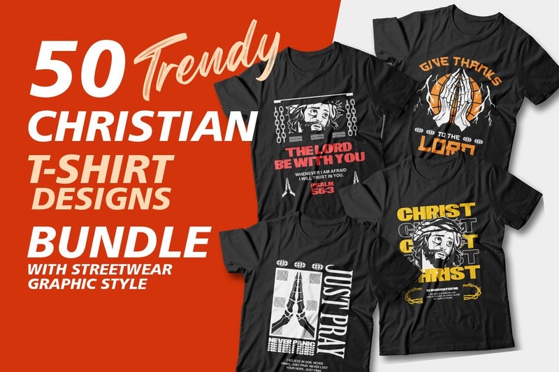 Christian t shirt design bundle with streetwear graphic style ...