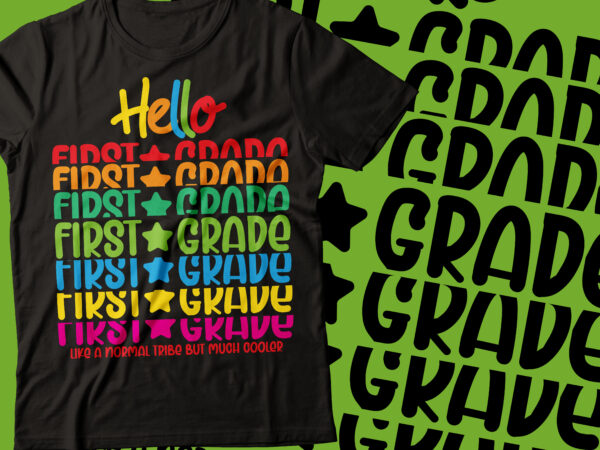 Hello first grade repeated colorful style tshirt bundle form 1st to 9th grade | teacher typography design