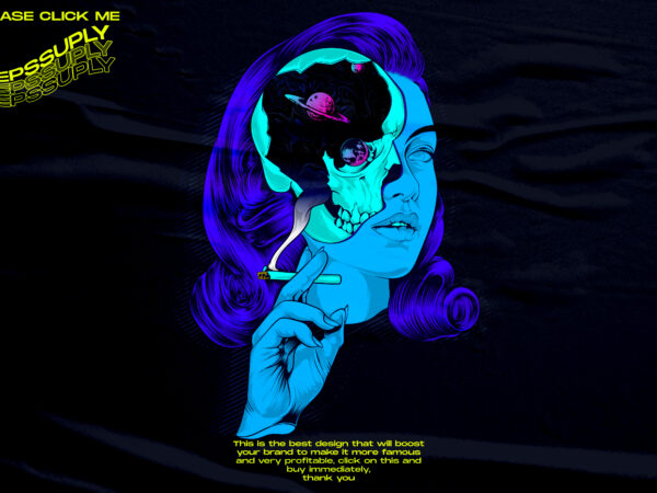 Aesthetic vaporwave galaxy skull girl t shirt vector